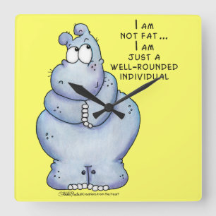 Horloge Carrée Hippopotame Hippo-Bleu bien arrondi
