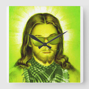 Horloge Carrée hipster jesus saves and lololoes