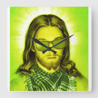 Horloge Carrée hipster jesus saves and lololoes