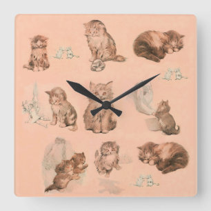 HORLOGE CARRÉE HISTOIRES DE CHAT DE CUISINE AMUSANTE EN ROSE
