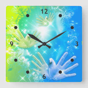 Horloge Carrée holiES - Flying Hands Pigeons ART