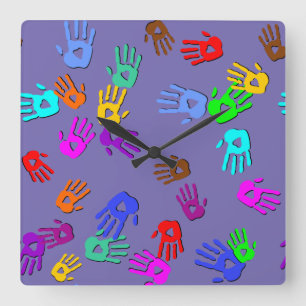Horloge Carrée holiES - motif couleur mains 1 + votre backgr.