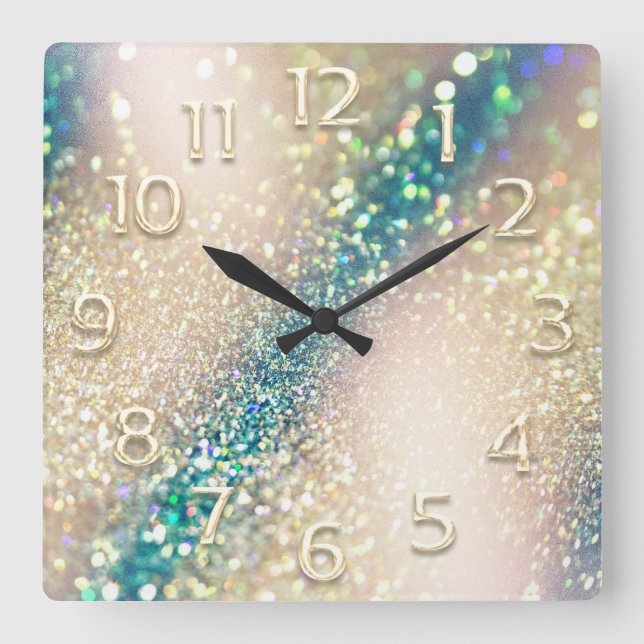 Horloge Carrée Holographie rose Turquoise PARTIES SCINTILLANT 3D (Recto)