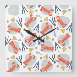 Horloge Carrée Homard à l'aquarelle Crustacé Plage Dollars de Sab