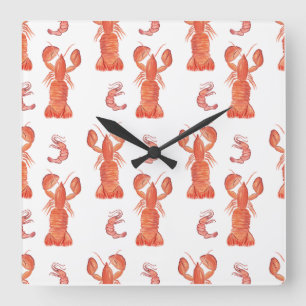 Horloge Carrée Homard Crustacé Aquarelle Motif peint