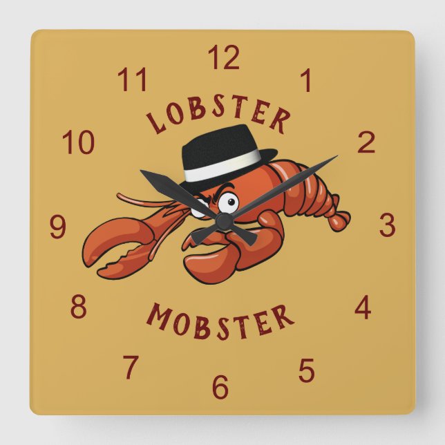 Horloge Carrée Homard Homard 🦞 Cartoon à gros yeux mou Gangster (Recto)