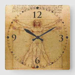 Horloge Carrée Homme Vitruvien Par Leonardo Da Vinci
