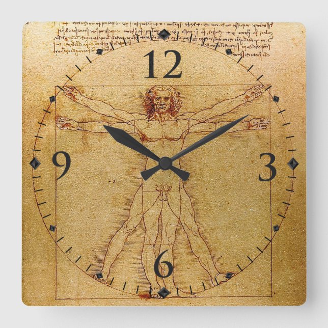 Horloge Carrée Homme Vitruvien Par Leonardo Da Vinci (Recto)