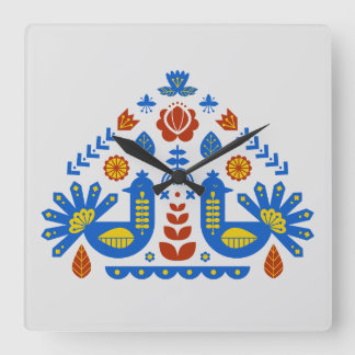 Horloge Carrée Hongrois Danois Peacock Floral Folklore Motif