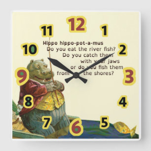 Horloge Carrée Horaire Hippo pour enfants
