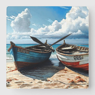 Horloge Carrée "Horizon bleu". Un Bord De Mer Coloré