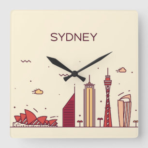 Horloge Carrée Horizon de griffonnage de Sydney, Australie  