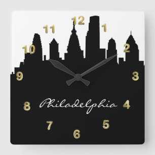 Horloge Carrée Horizon noir et blanc de Philadelphie