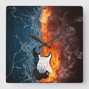 HORLOGE CARRÉE (HORLOGE)INCENDIE ET GUITARE DE GLACE