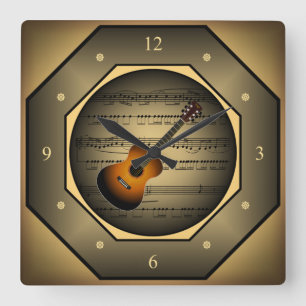 Horloge Carrée Horloge-Tagon ~ Guitare ~ Partition musicale ~ Uni