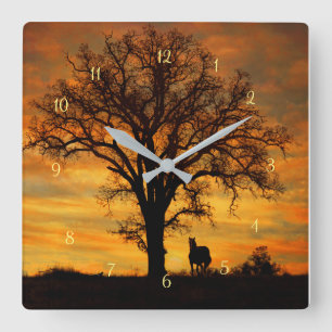 Horloge Carrée Horse and Oak Tree Southwestern Nature