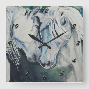 Horloge Carrée Horse Clock-Watercolor