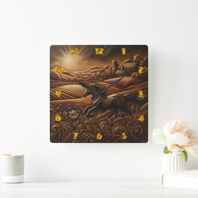 Horloge Carrée 'Horse Galloping sur Sunrise Hills' (Maison)
