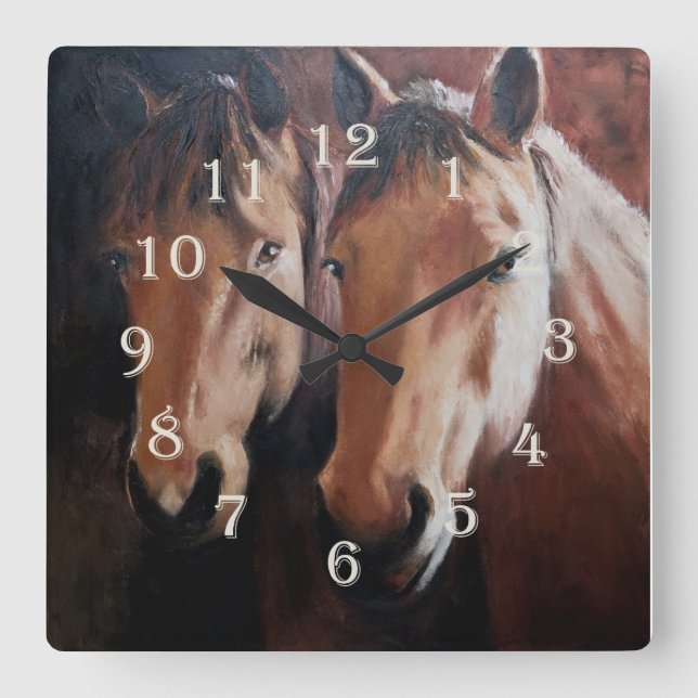 Horloge Carrée Horse Themed Clock with Two Horses (Recto)