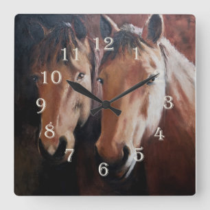 Horloge Carrée Horse Themed Clock with Two Horses