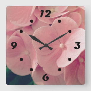 Horloge Carrée Hortensia Hydrangea pink pastel flowers