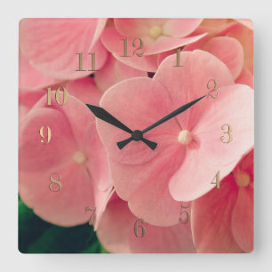 Horloge Carrée Hortensia Hydrangea pink pastel flowers