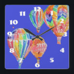 Horloge Carrée Hot Air Balloon Watercolor<br><div class="desc">Hot Air Balloon Watercolor Nursery Childs Room Clock. Designed from my original watercolour art.</div>