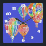 Horloge Carrée Hot Air Balloon Watercolor<br><div class="desc">Hot Air Balloon Watercolor Nursery Childs Room Clock. Designed from my original watercolour art.</div>