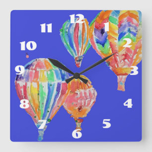 Horloge Carrée Hot Air Balloon Watercolor