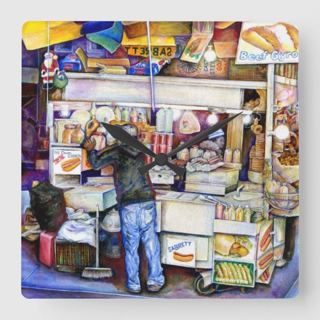 Horloge Carrée Hot Dog God, New York (Recto)