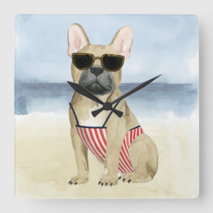 Horloge Carrée Hot Dog   Puppy In Sunglasses At The Beach