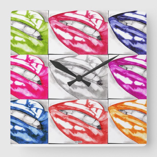Horloge Carrée Hot Lips Pop Art (Recto)