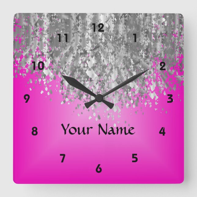 Horloge Carrée Hot pink and faux glitter (Recto)