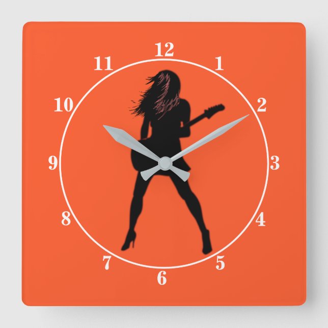 Horloge Carrée Hot Rock Girl - Guitar Player (Recto)