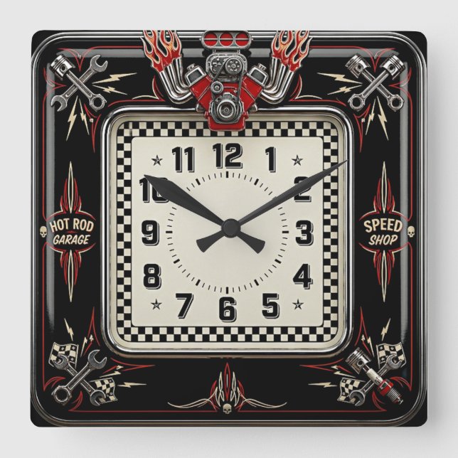 Horloge Carrée Hot Rod (Recto)