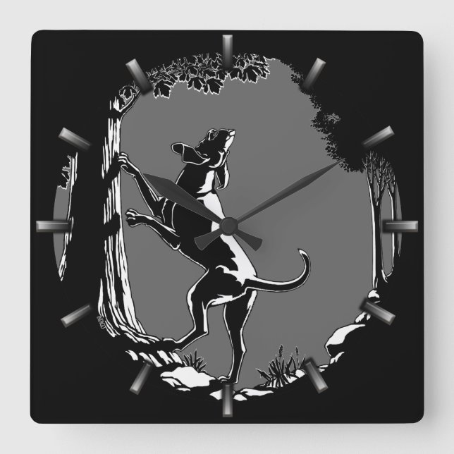 Horloge Carrée Hound Dog Clock Hunting Dog Art Wall Clock (Recto)