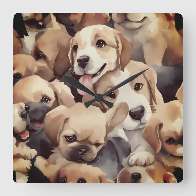 Horloge Carrée How many brown puppies (Recto)