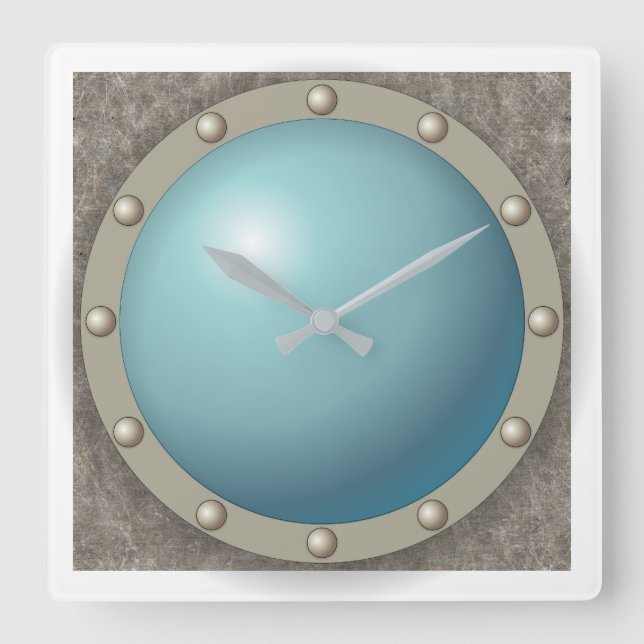 Horloge Carrée Hublot sous-marin Steampunk (Recto)