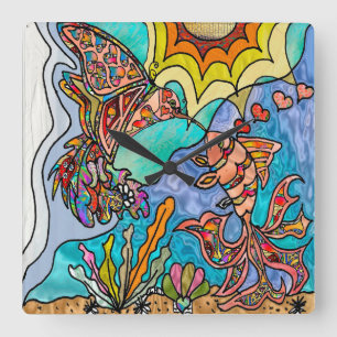 Horloge Carrée Hummingbird Goldfish
