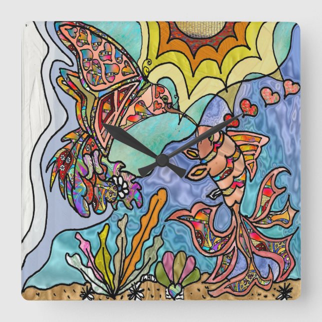 Horloge Carrée Hummingbird Goldfish (Recto)