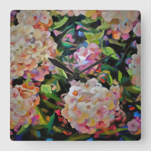 Horloge Carrée Hydrangea Blossom Art Décoratif Floral Rose