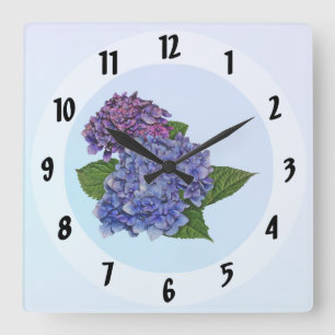 Horloge Carrée Hydrangée dans les tons violets