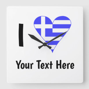 Horloge Carrée I (Coeur du drapeau grec) Votre texte