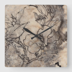 Horloge Carrée I floral tatoué
