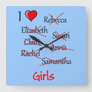 Horloge Carrée 'I ♥ Girls'