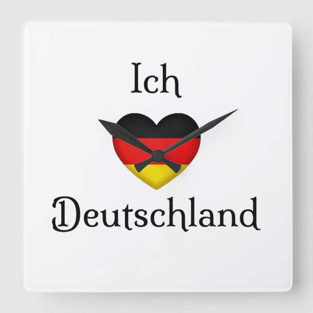 Horloge Carrée "I Heart Germany" Pride allemande mignonne (Recto)