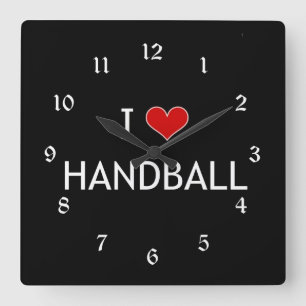 Horloge Carrée I Love Handball, design polaire,