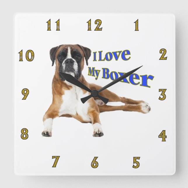 Horloge Carrée I Love my Boxer (Recto)