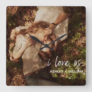 Horloge Carrée I Love Us Couple Quote Photo de Names