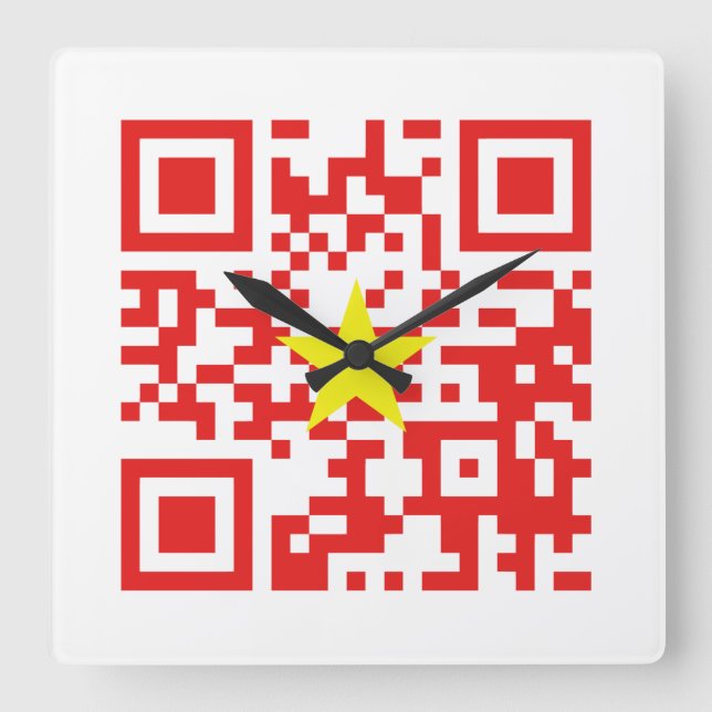Horloge Carrée I Love Vietnam (Tôi Yêu Viêt Nam) Drapeau QR Code (Recto)